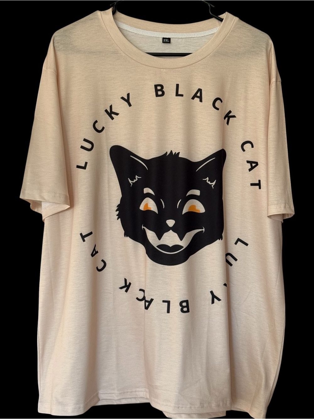 Lucky Black Cat tan Tee new w/out tags 2XL from Witch’s estate sale